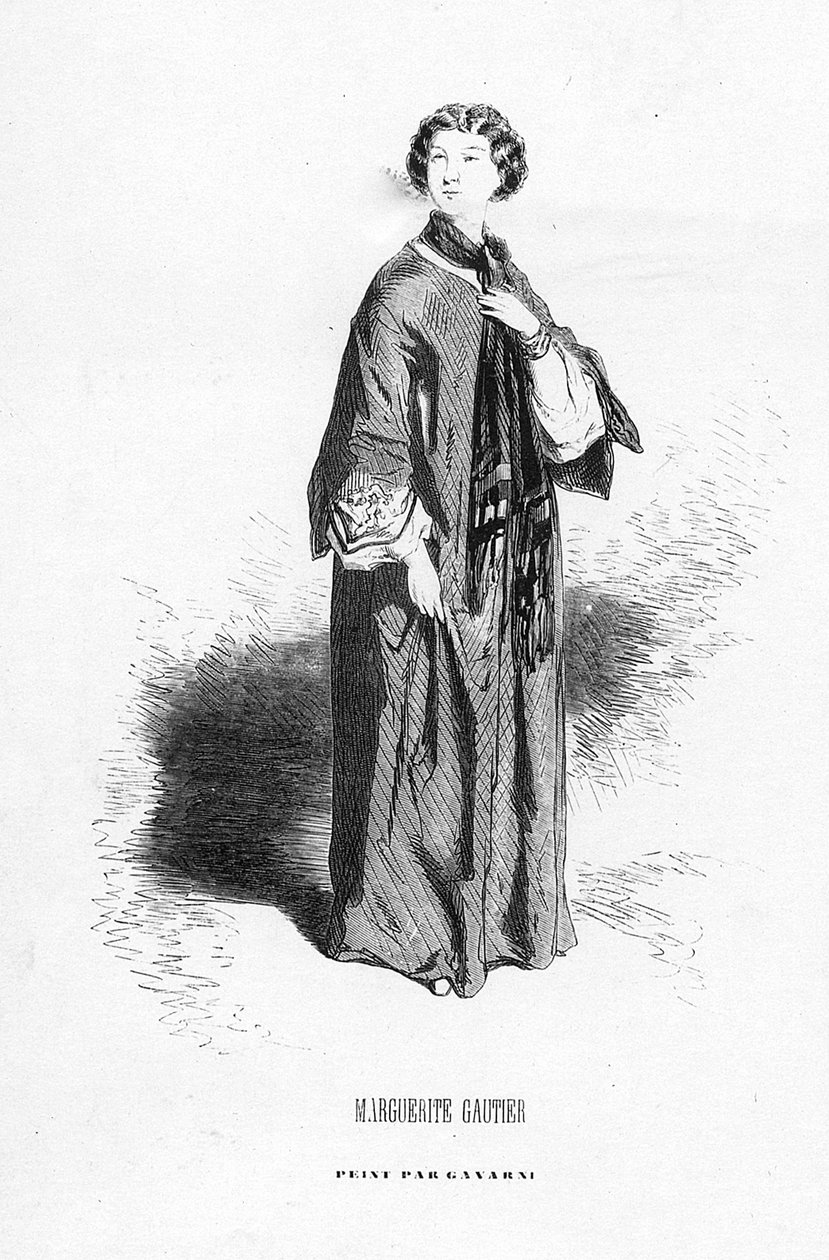 Marguerite Gautier, ilustrace z „La dame aux camelias“ od Alexandra Dumase, vydání z roku 1858 od Paul Gavarni