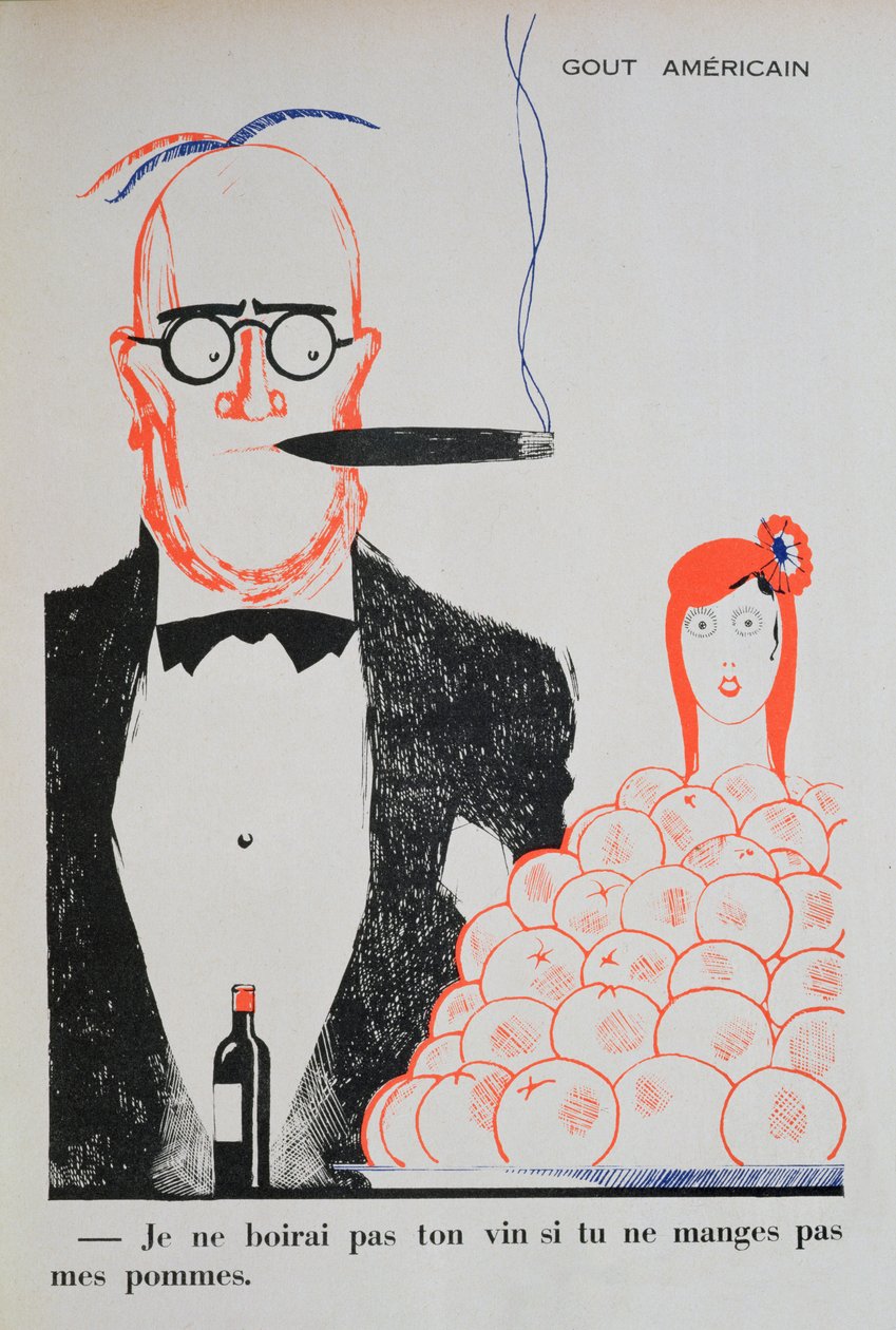 Karikatura francouzsko-amerických vztahů, ilustrace z „Parlons Francais“ od Paula Iribeho (1883-1935), 1934 od Paul Iribe
