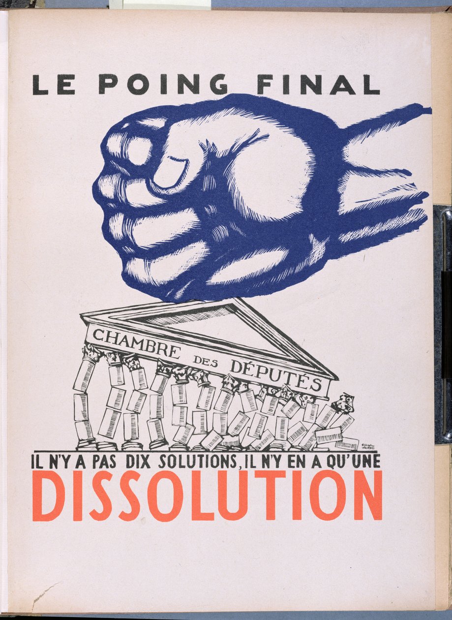 „The Final Punch“, karikatura kritizující třetí republiku, z „Parlons Francais“, od Paula Iribea (1883-1935), vydané nakladatelstvím Editions Floury, Paříž 1934 od Paul Iribe