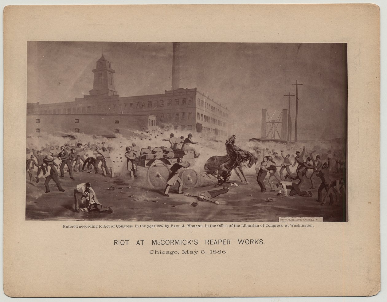 Riot at McCormicks reaper Works, Chicago, 3. května 1886 od Paul J. after Morand