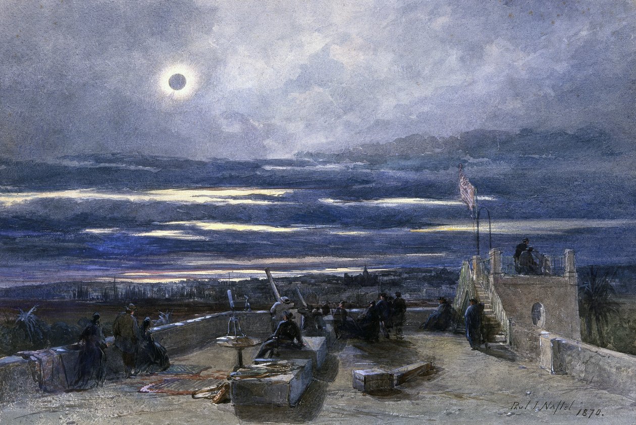 Úplné zatmění Slunce, Andalusie, Španělsko, 1870 (wc na papíře) od Paul Jacob Naftel