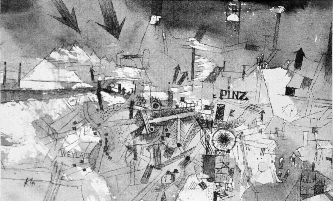Pohled na silně ohrožené město Pinz od Paul Klee