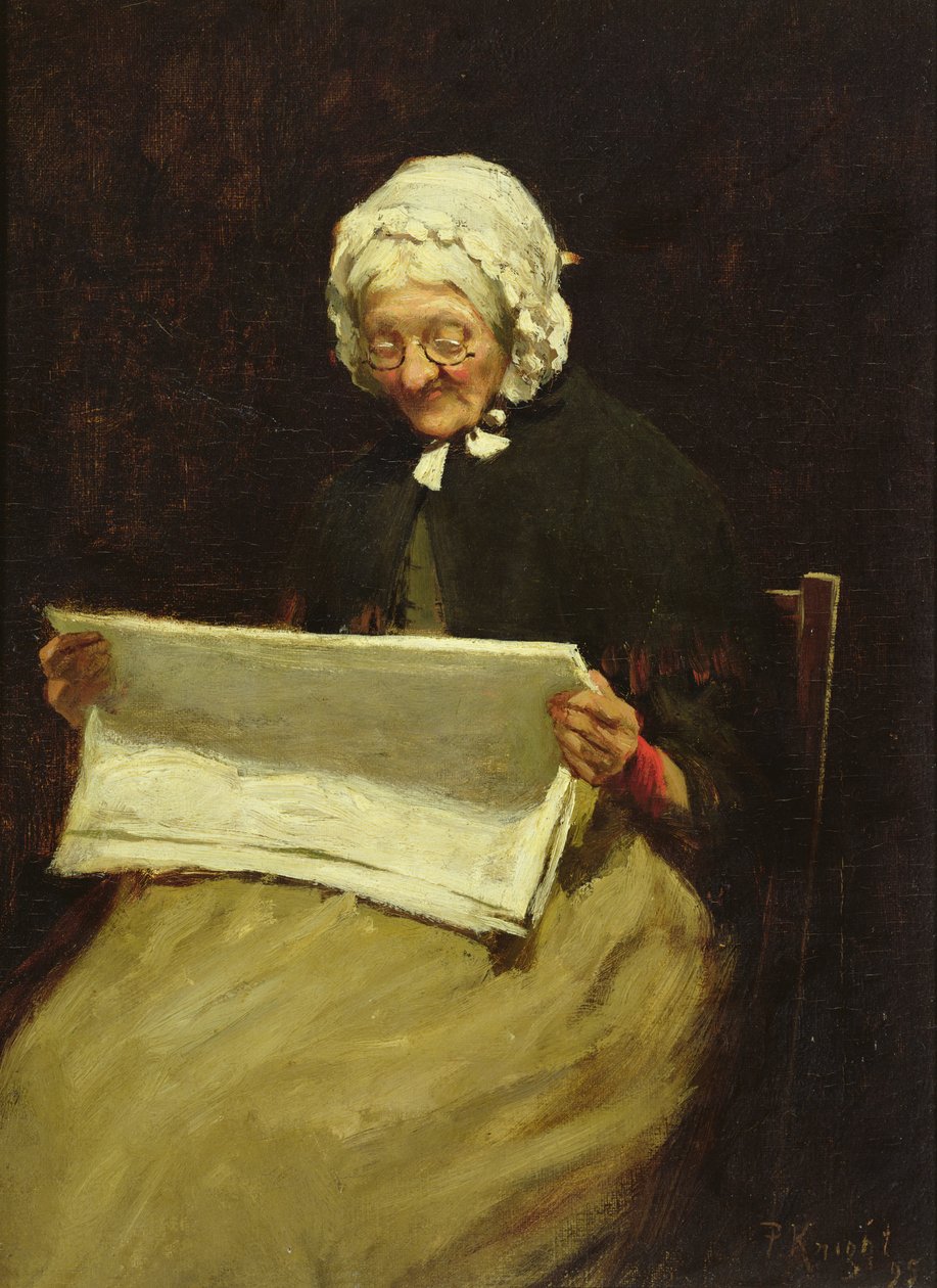 Stará žena čtoucí noviny, 1895 od Paul Knight