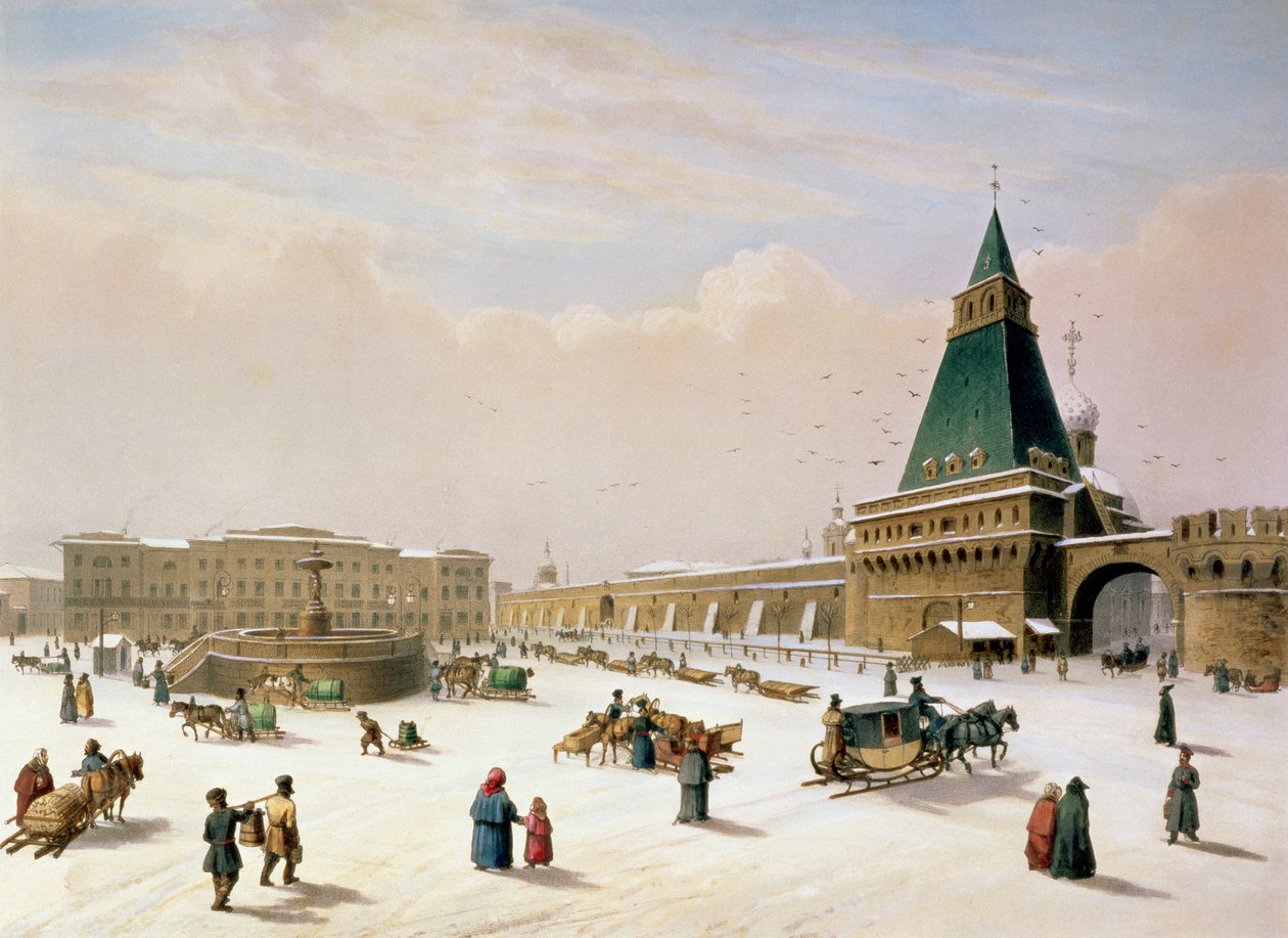 Loubyanska Square v Moskvě, tisk Louis-Pierre-Alphonse Bichebois (1801-50), 1830 od Paul Marie Roussel