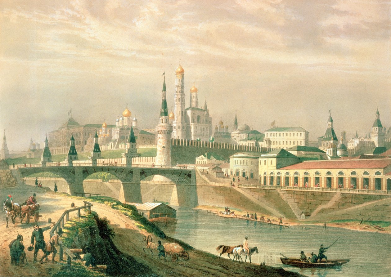 Pohled na moskevský Kreml, 1830 (barevná litografie) od Paul Marie Roussel
