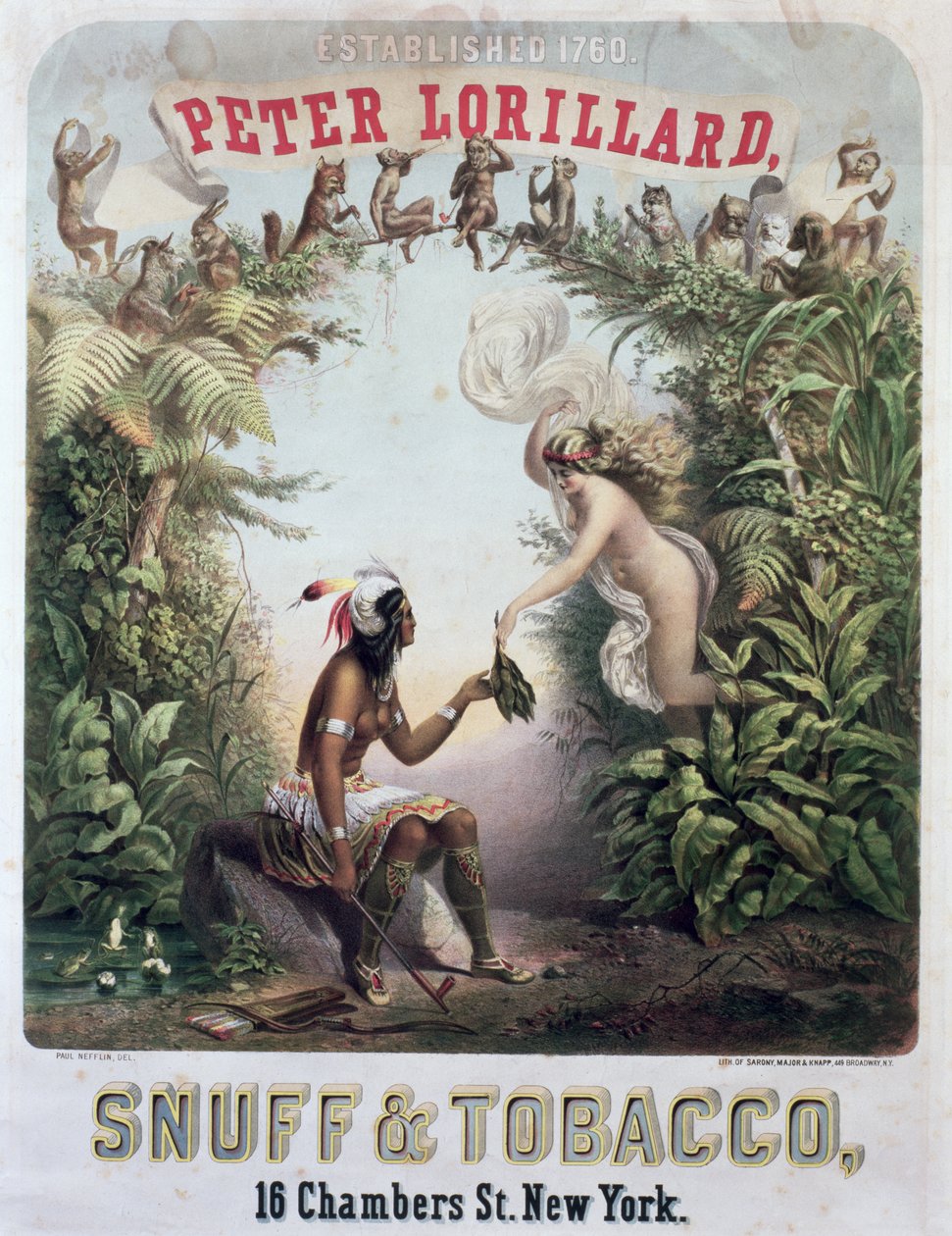 Reklama na Snuff and Tobacco, vyryla Sarony, Major a Knapp, New York, kolem roku 1860 od Paul Nefflin