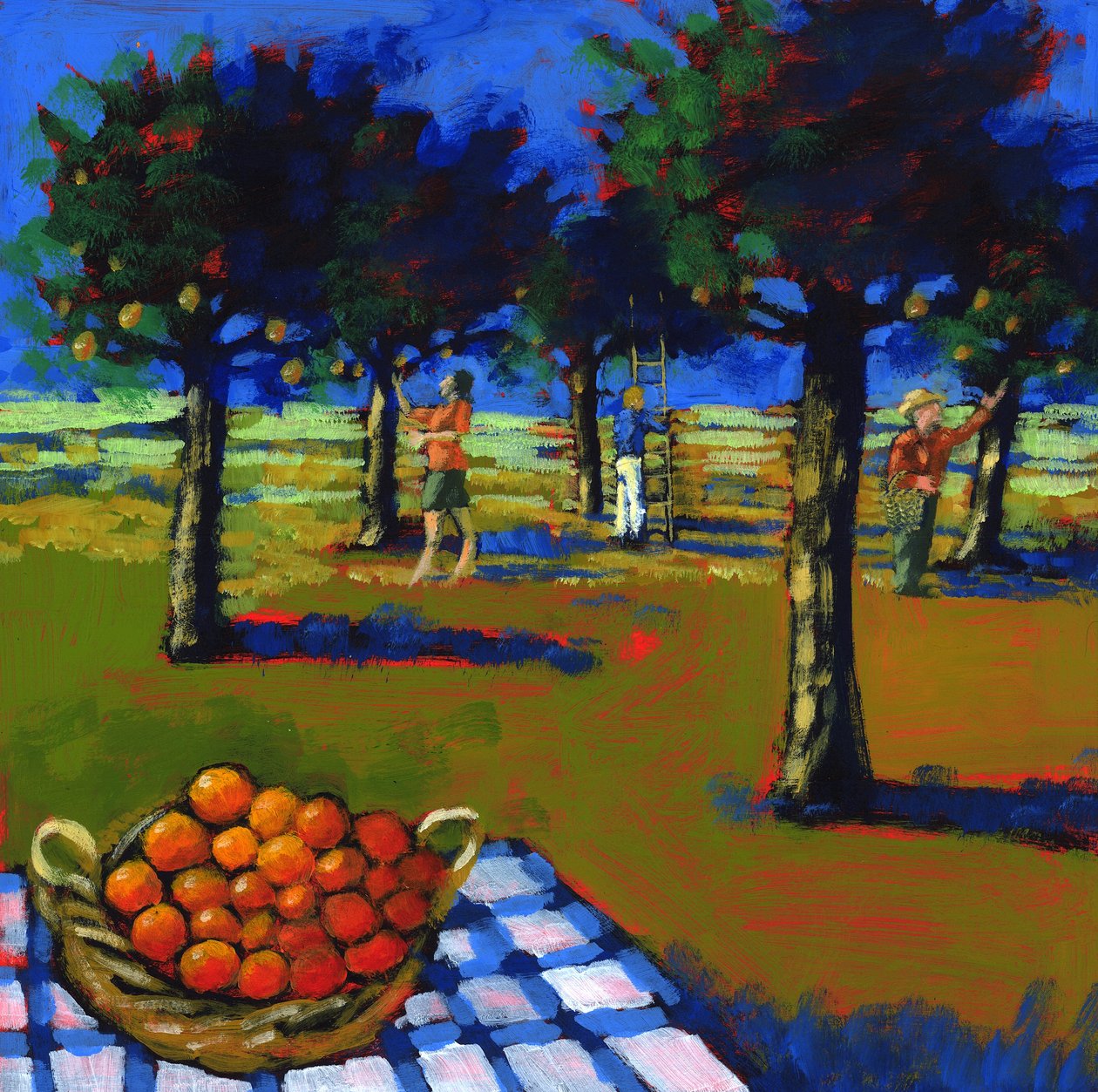 Orange picking, 2008 (akryl na palubě) od Paul Powis