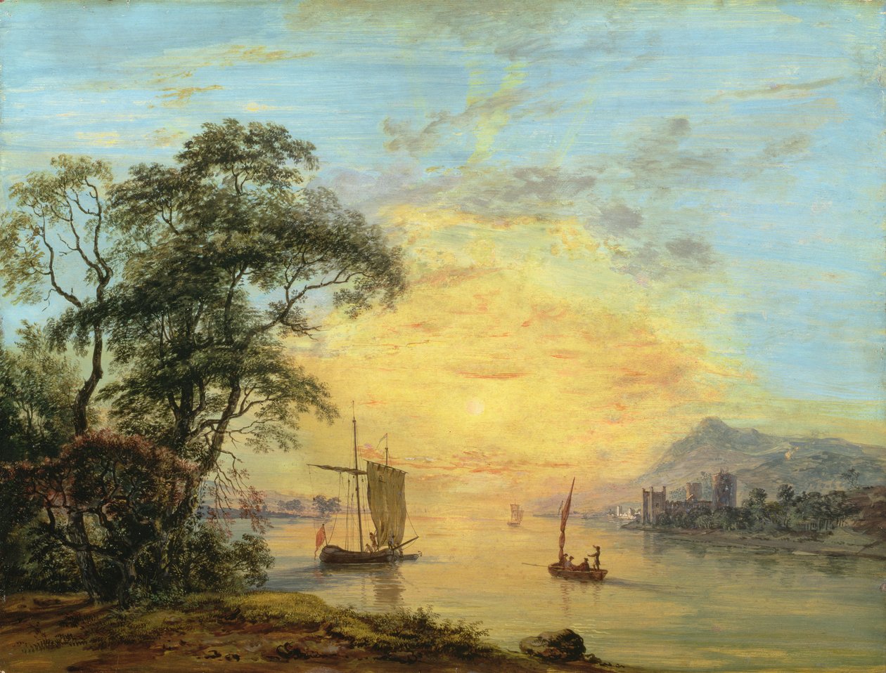 Krajina velšské řeky západu slunce, cca 1775-1800 od Paul Sandby