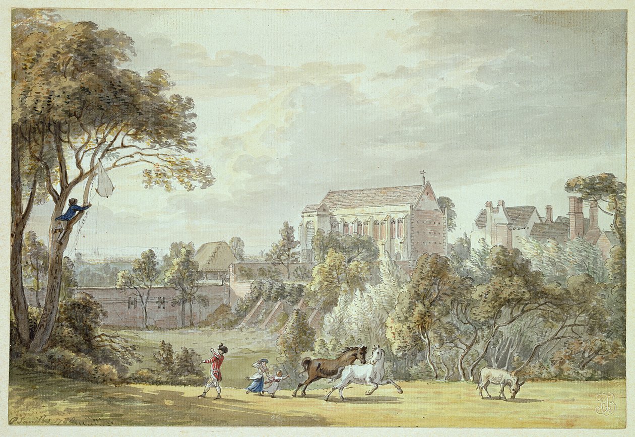 King Johns Palace, Eltham – Retrieving a Kite, 1788 (pero, inkoust a wc) od Paul Sandby
