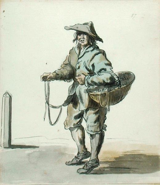 London Cries: Any Cotton Laces or Garters, 1742 (inkoust a praní a wc na papíře) od Paul Sandby