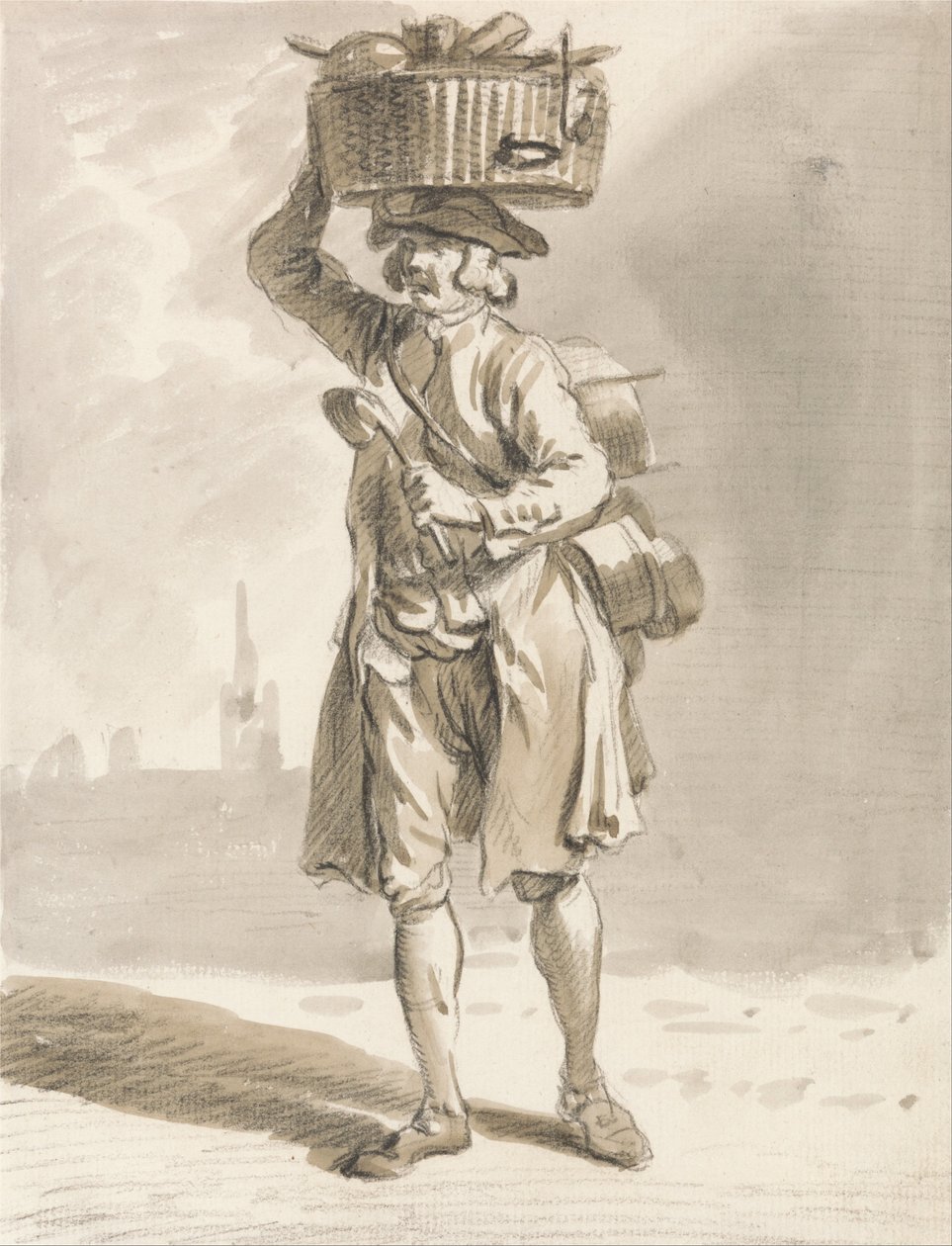 London Cries- Muž s košíkem (muž prodávající hrnce a pánve) od Paul Sandby