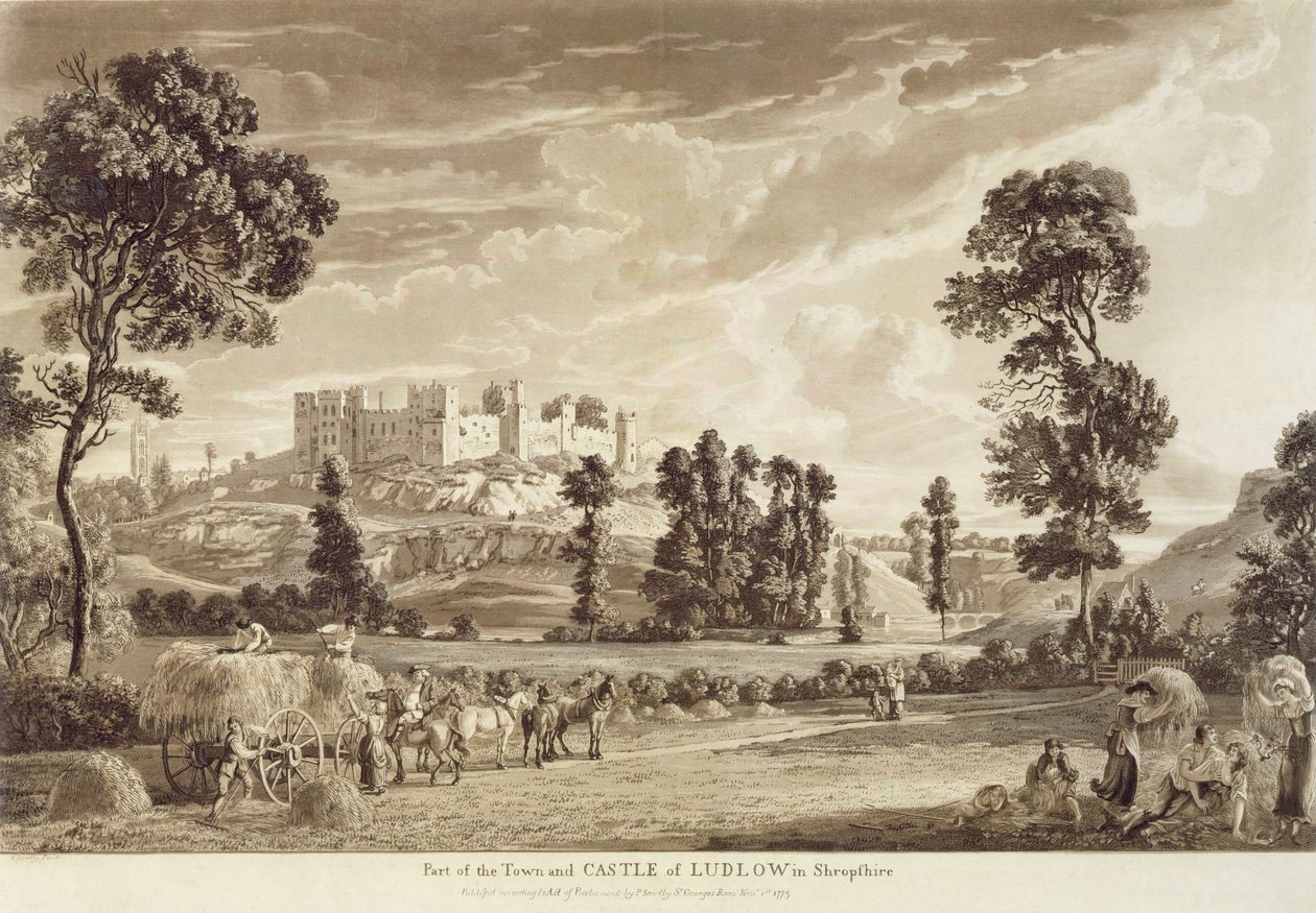 Část města a hradu Ludlow v Shropshire, vyryto umělcem, vydal P. Sandby, 1779 (rytina akvatinty) od Paul Sandby