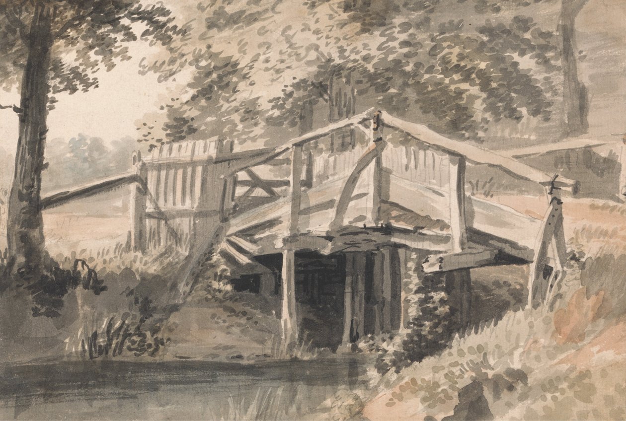 Stream a dřevěný most od Paul Sandby