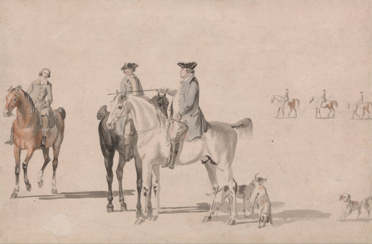 Vévoda z Cumberlandu s gentlemanem a ženichem, všichni nasednutí a psi od Paul Sandby