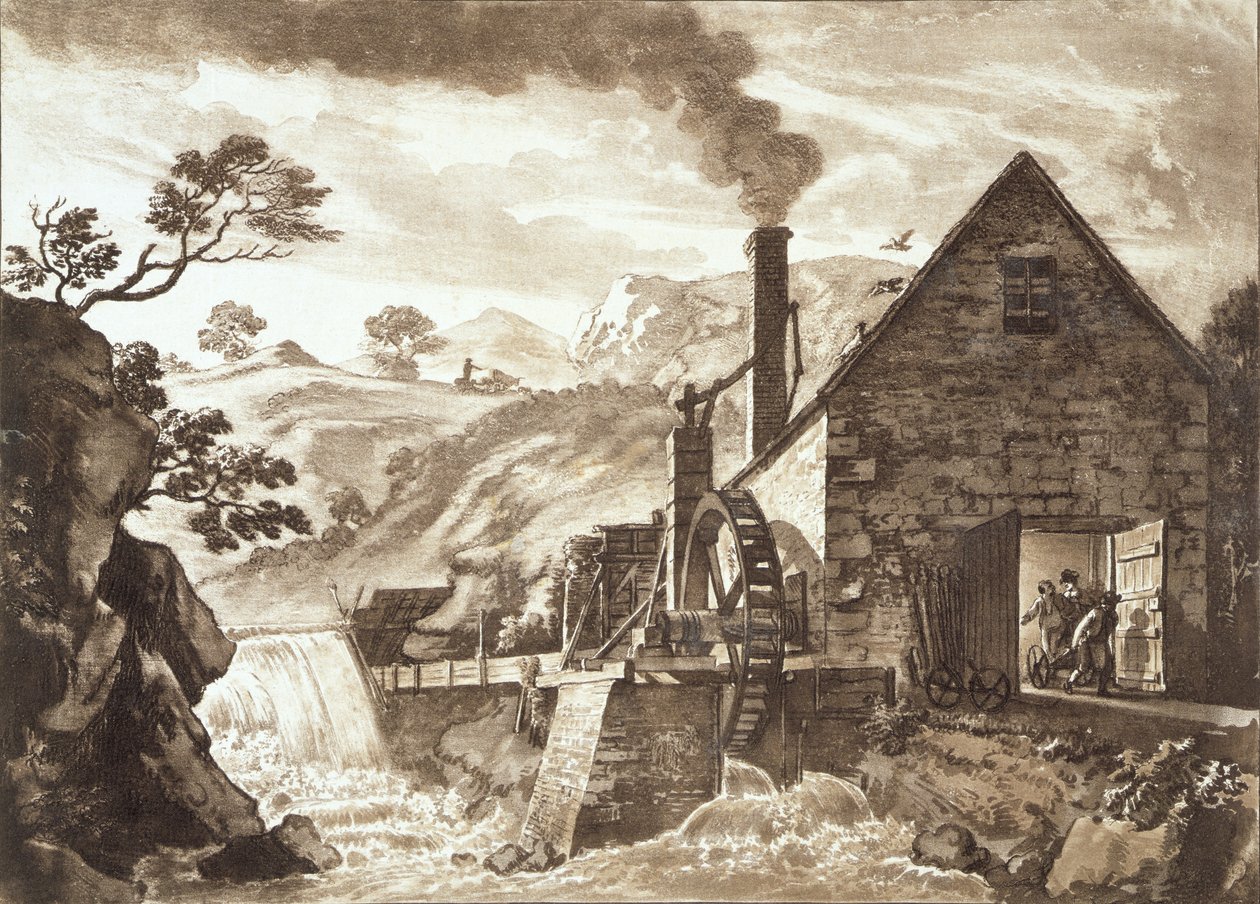 Iron Forge mezi Dolgelli a Barmouth v Merionethshire, publikoval 1776 od Paul Sandby