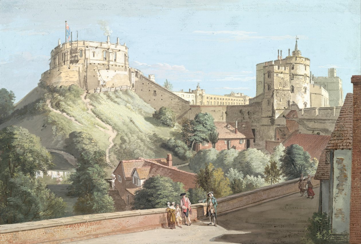 Hrad Windsor- kulatá věž, královský dvůr a věž ďáblů z Černého prutu od Paul Sandby