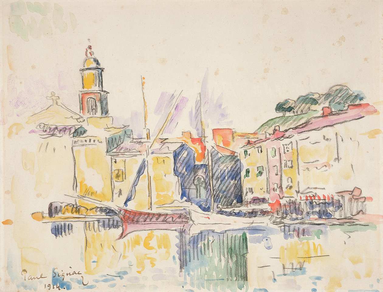 Francouzský přístav St. Tropez, 1914 (uhel a čb na papíře) od Paul Signac