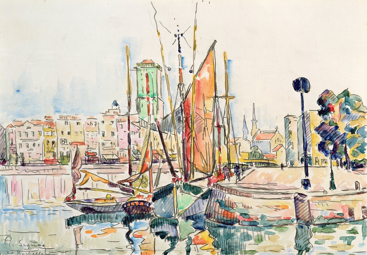 La Rochelle: Lodě a domy (wc na papíře) od Paul Signac