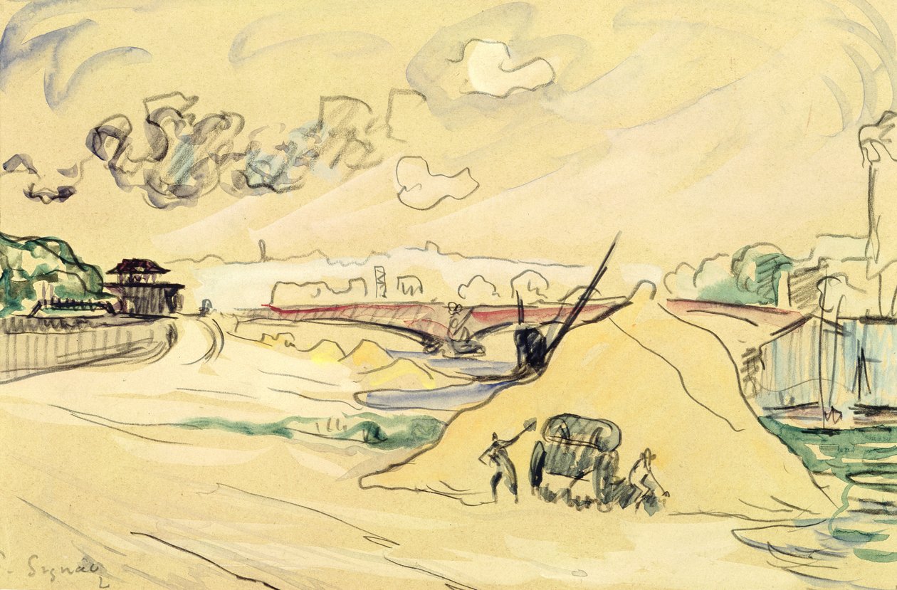Hromada písku, Bercy, 1905 (tužka a wc na papíře) od Paul Signac