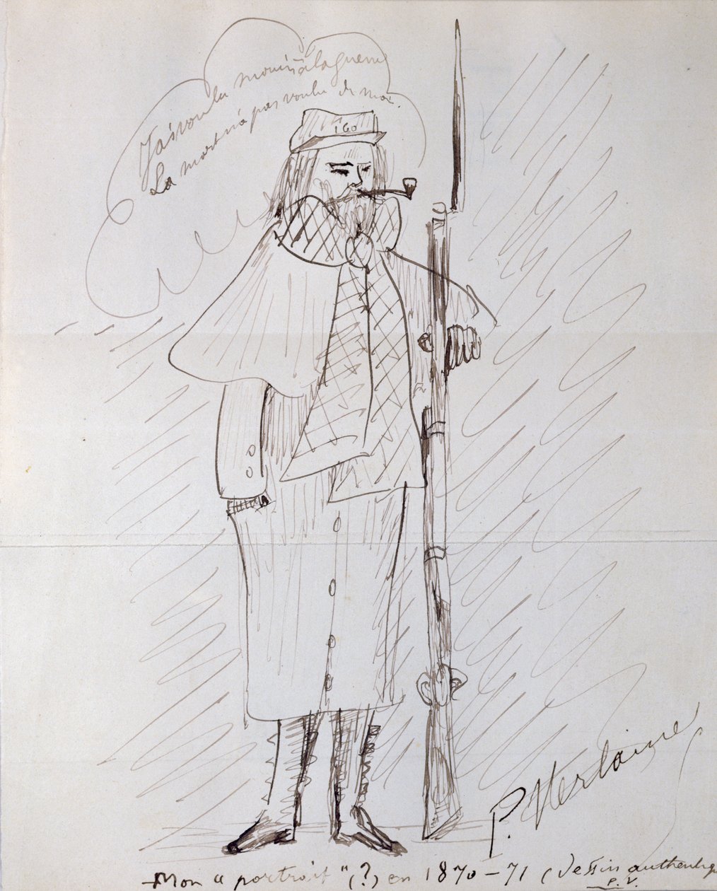 Autoportrét vojáka, 1870-71 (pero a tuš na papíře) od Paul Verlaine