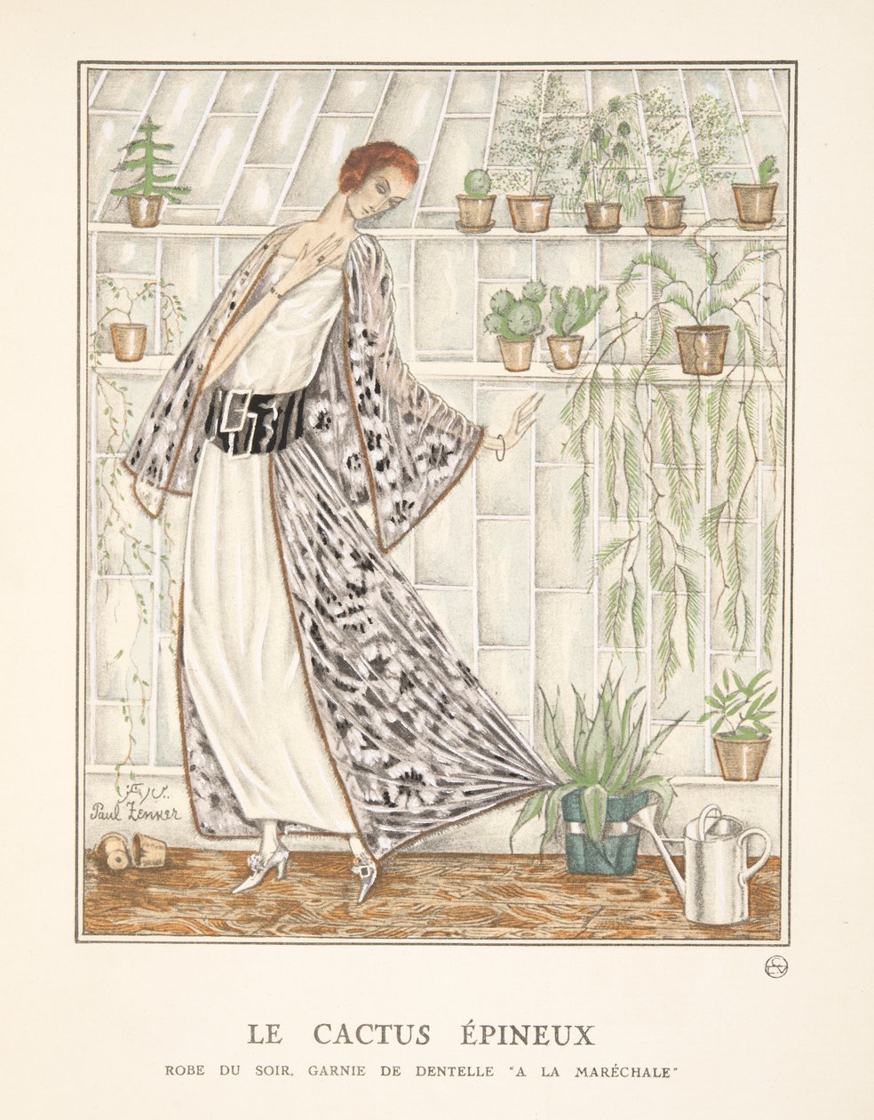 Le Cactus Epineux, z kolekce módních talířů, 1922 (pochoir print) od Paul Zenker