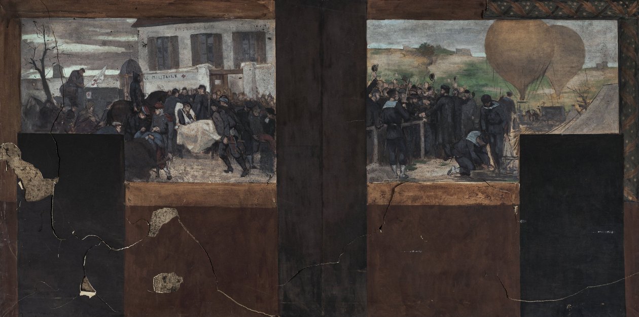 Skica kanceláře prefekta na pařížské radnici: Převoz raněných do sanitky - Odjezd Armanda Barbèse od Paul Emile Mangeant