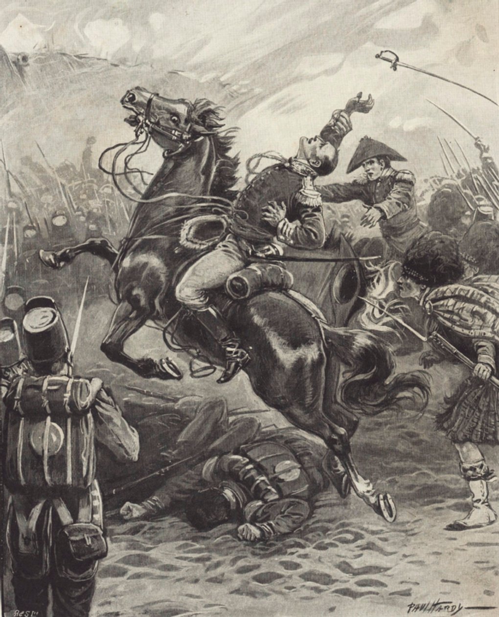 Smrt Edwarda Pakenhama v bitvě o New Orleans (litho) od Paul (after) Hardy
