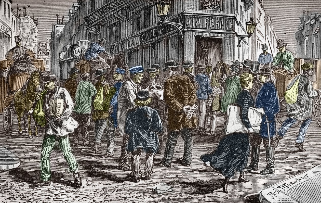 Pohled na Rue du Croissant v Paříži, sídlo mnoha novin od Paul (after) Merwart
