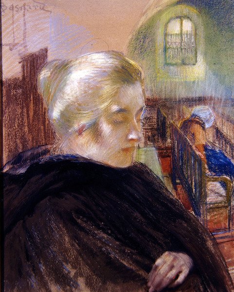 Portrét Madame Besnard (pastel na papíře) od Paul Albert (attr. to) Besnard