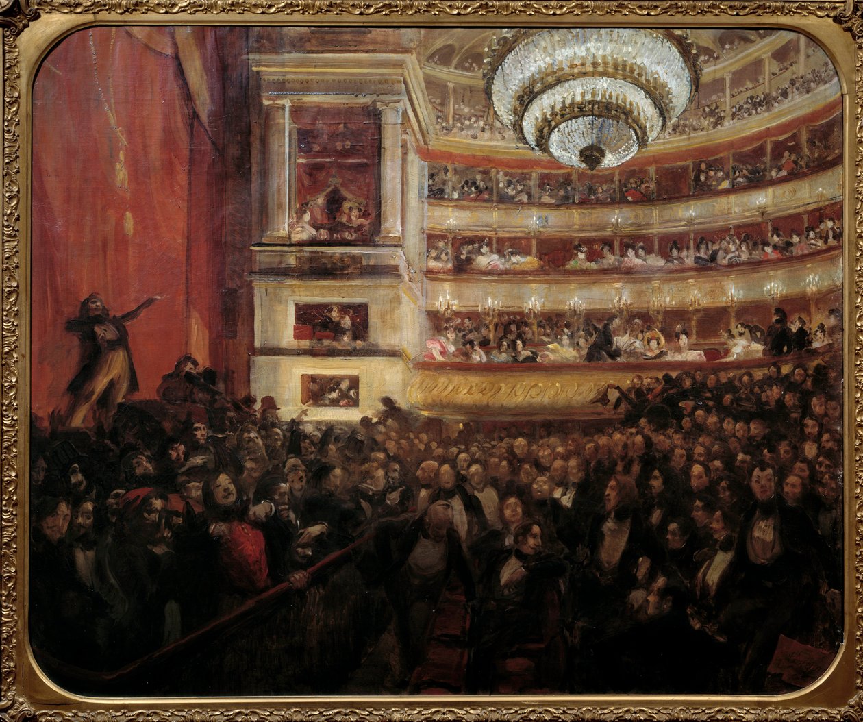 Premiéra Hernani Premiérové představení díla „“Hernani““ od Victora Huga (1802-1885) v Comedie Francaise dne 25.2.1830. Obraz Paula Alberta Besnarda (1849-1934) 19. století Sun. 1,05x1,22 m Paříž, dům Victor Hugo od Paul Albert Besnard
