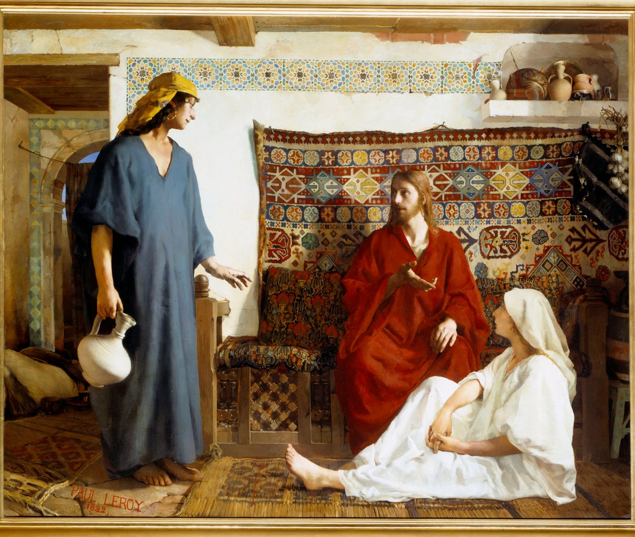 Ježíš u Marty a Marie - Sainte Marthe, učednice Ježíše Krista a její sestra Marie de Bethanie - Malba Paula Alexandra Leroye (1860-1942) od Paul Alexander Alfred Leroy