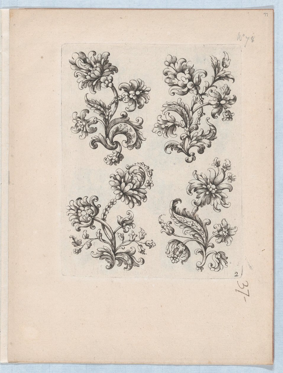 Série malých květinových motivů, deska 2, ca. 1670-85, ca. 1670-85. od Paul Androuet Du Cerceau