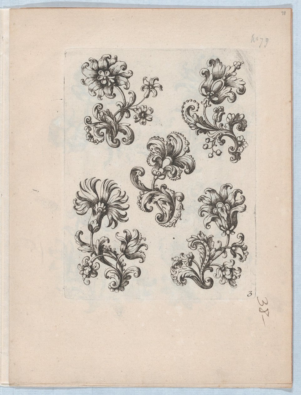 Série malých květinových motivů, deska 3, ca. 1670-85, ca. 1670-85. od Paul Androuet Du Cerceau