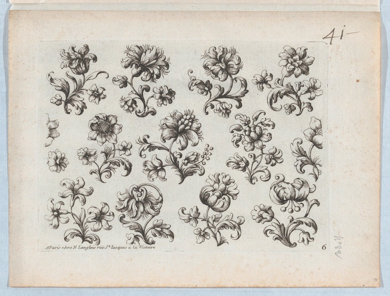 Série malých květinových motivů, deska 6, ca. 1670-85, ca. 1670-85. od Paul Androuet Du Cerceau