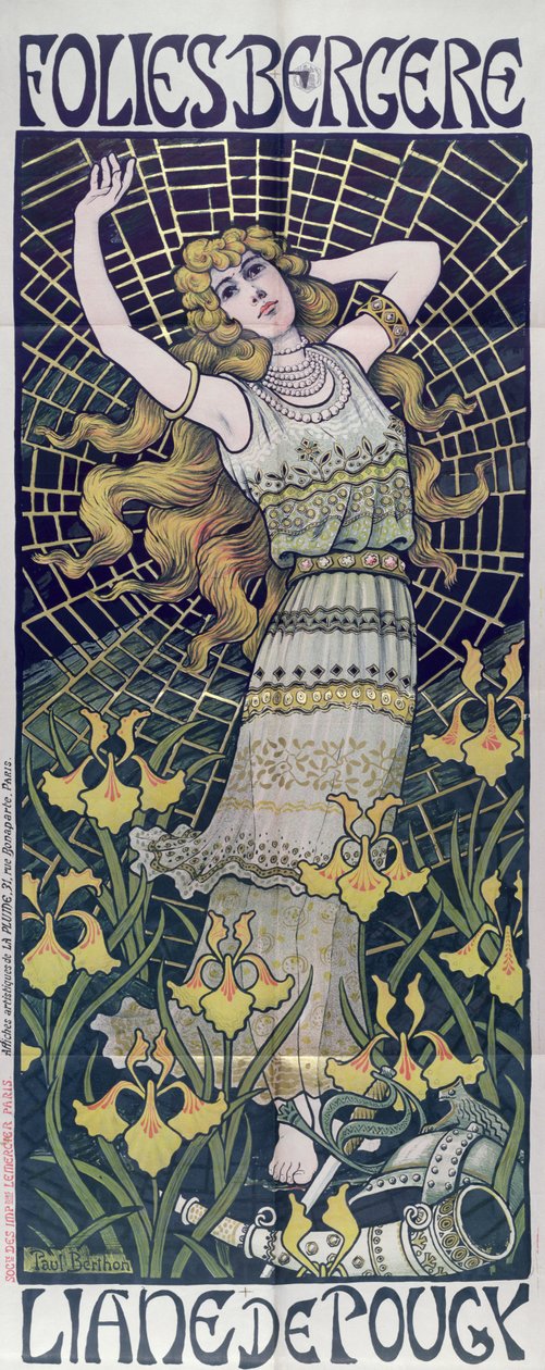 Reklamní plakát Liane de Pougy v Folies-Bergere, Paříž, konec 19. století od Paul Berthon