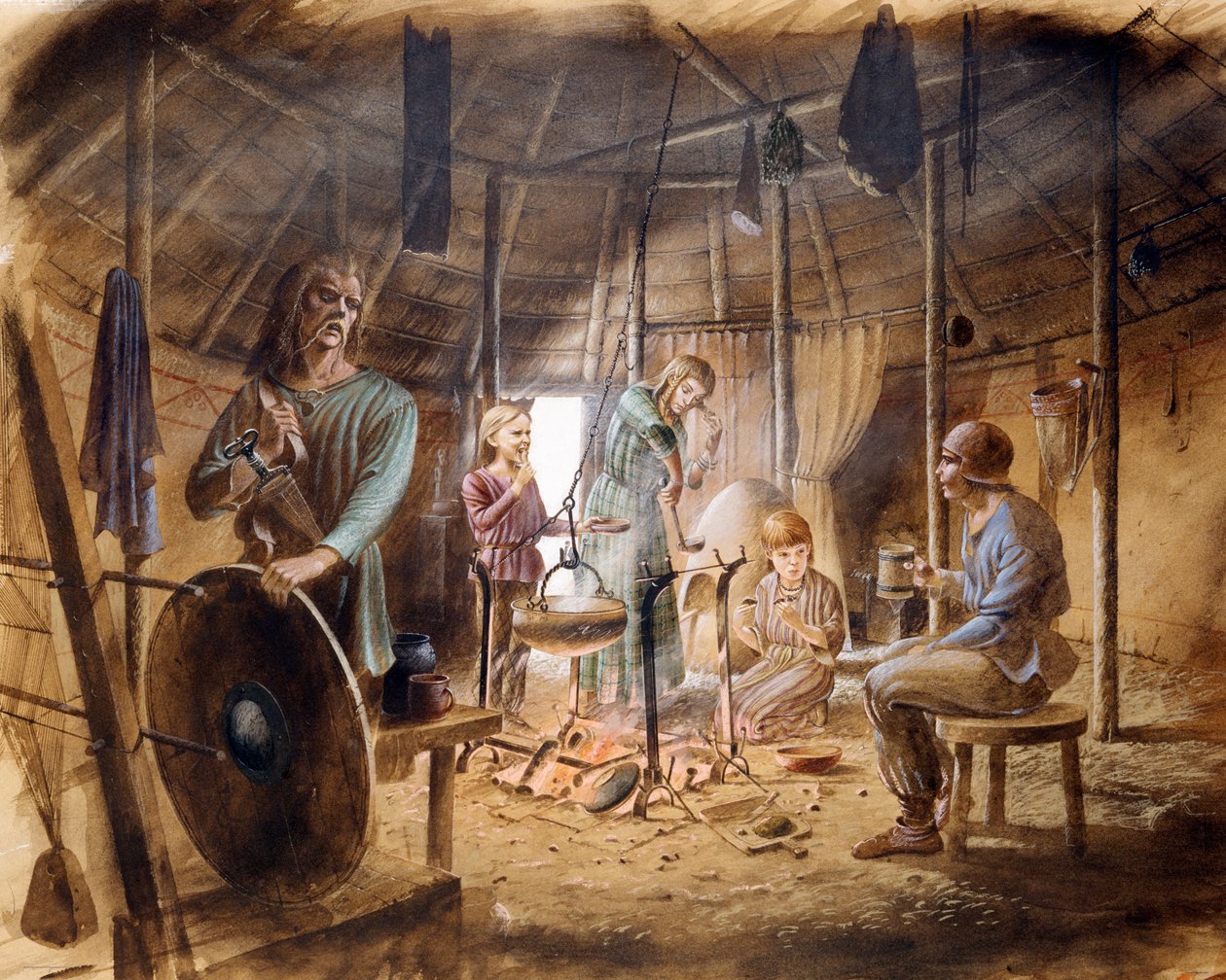 Uvnitř domu z doby železné, c5. století před naším letopočtem, c1990-2010 od Paul Birkbeck