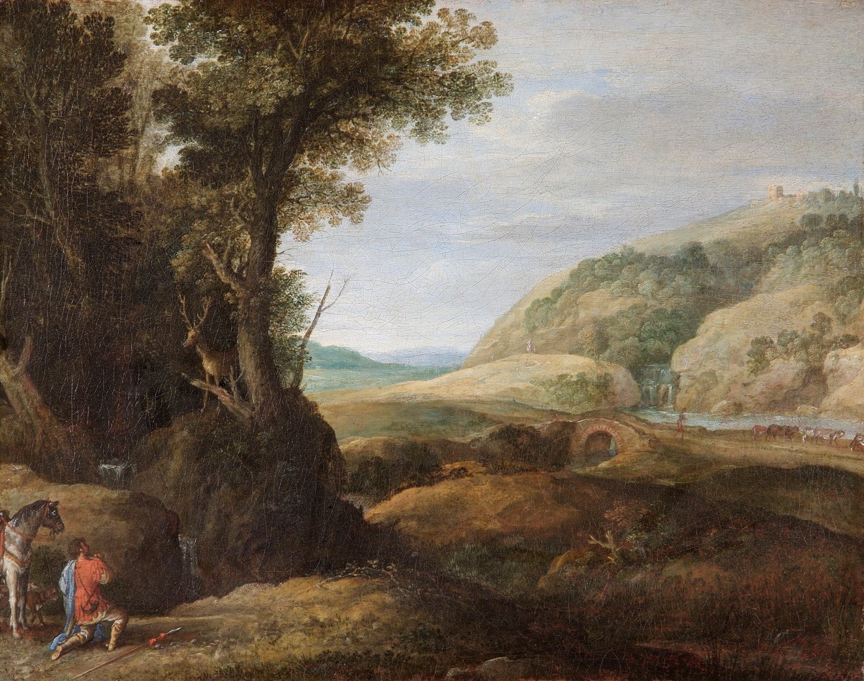 „Krajina se svatým Hubertem a jelenem“, konec 16. nebo začátek 17. století od Paul Bril