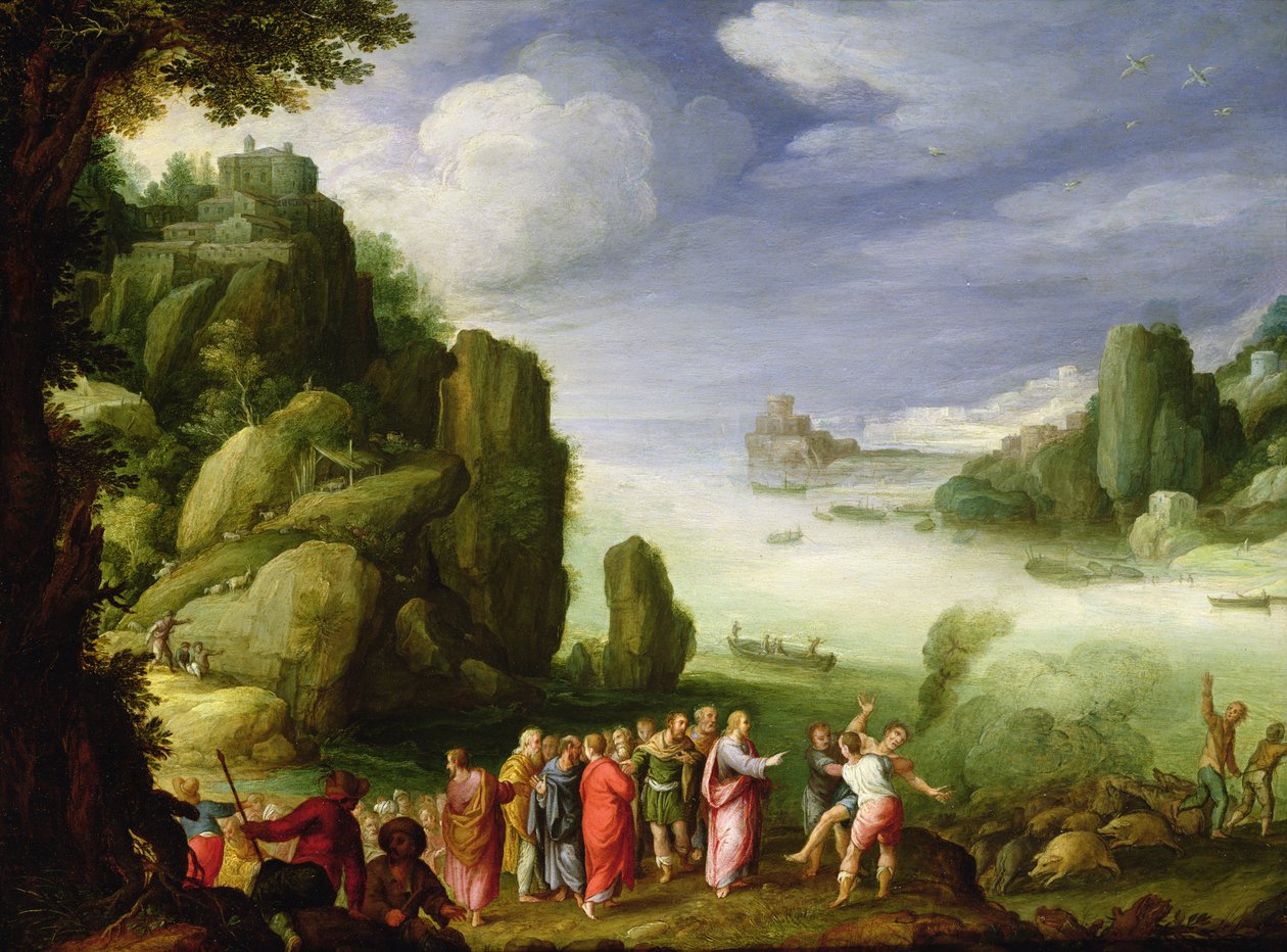 Kristus uzdravuje posedlé z Gerasy, 1608 (olej na mědi) od Paul Bril