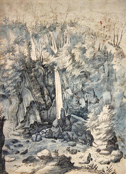 Vodopád poblíž Tivoli (pero a začernění s mytím) od Paul Brill or Bril