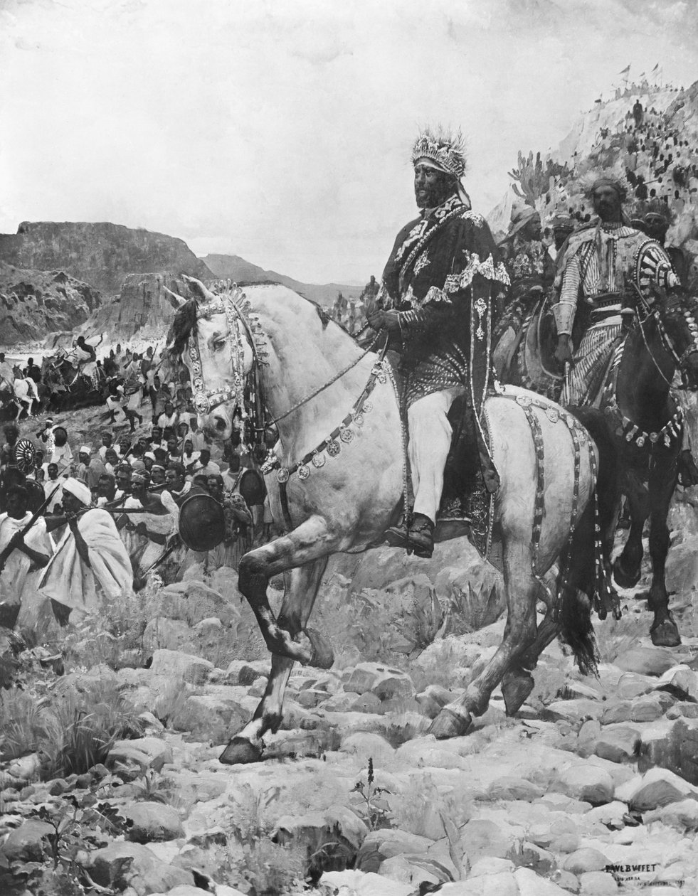 Black z Etiopie, Menelik II (1844-1913) v bitvě u Adowy, 1897 (viz také 287703) od Paul Buffet
