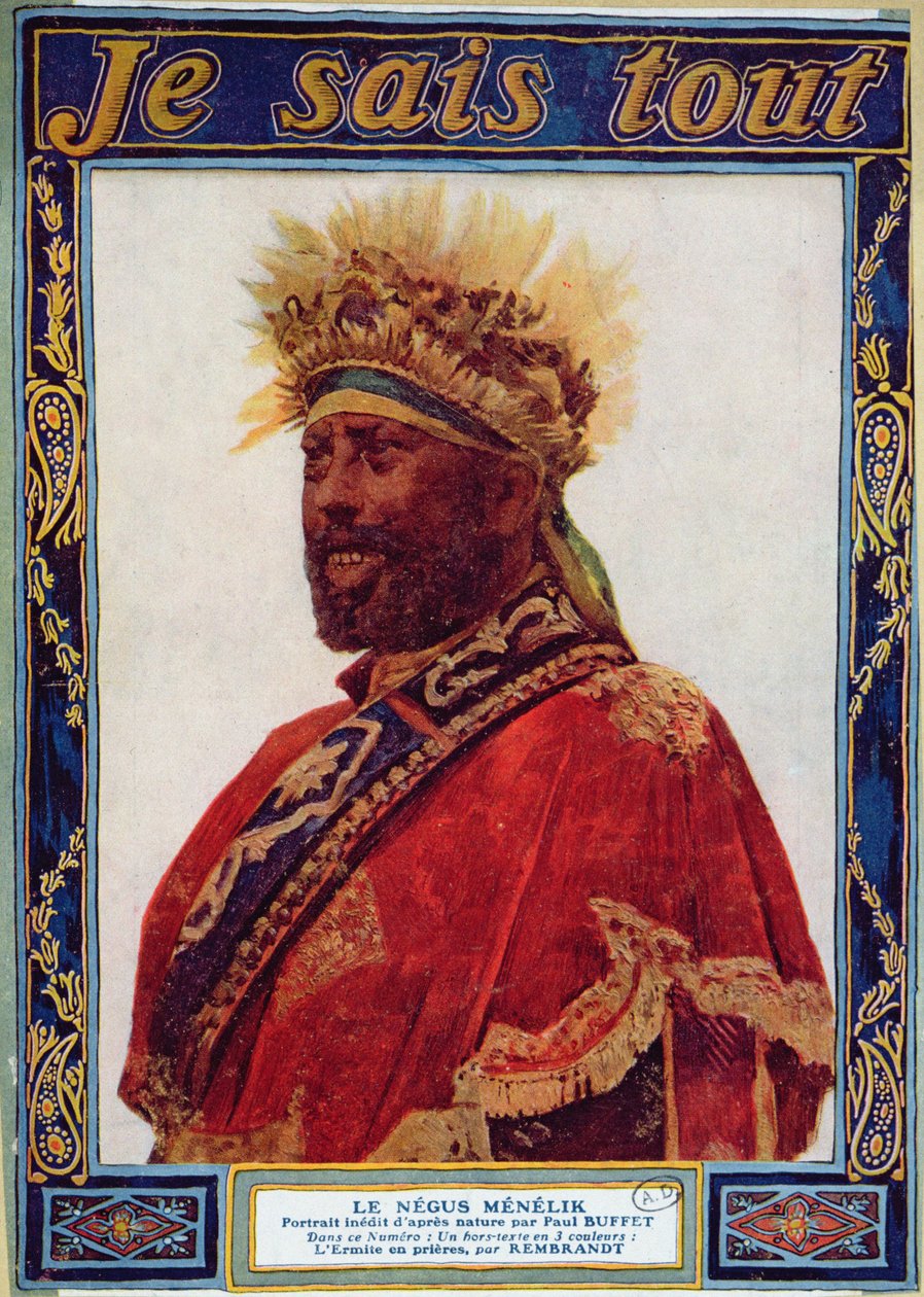 Portrét Negus z Etiopie, Menelik II (1844-1913), ilustrace z časopisu Je Sais Tout, kolem roku 1900 od Paul Buffet