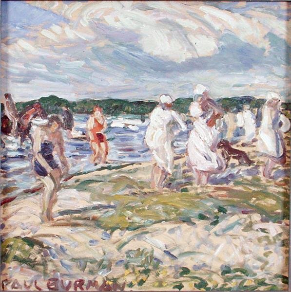 Plavci na pláži v Pelgurand (olej na překližce) od Paul Burman