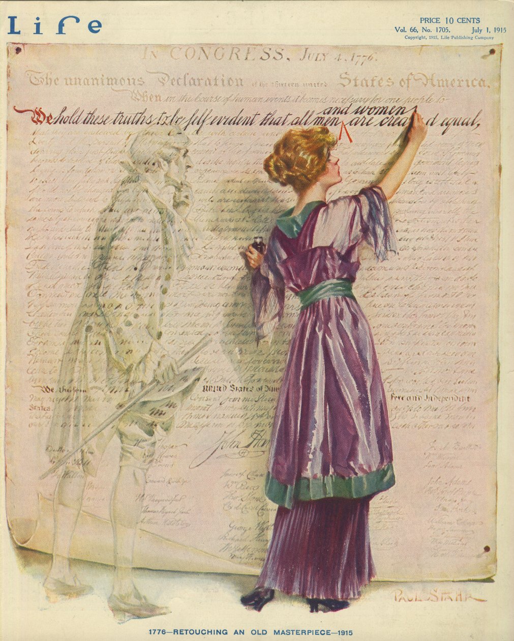 1776 - retušování starého mistrovského díla - 1915, obálka časopisu Life od Paul C. Stahr