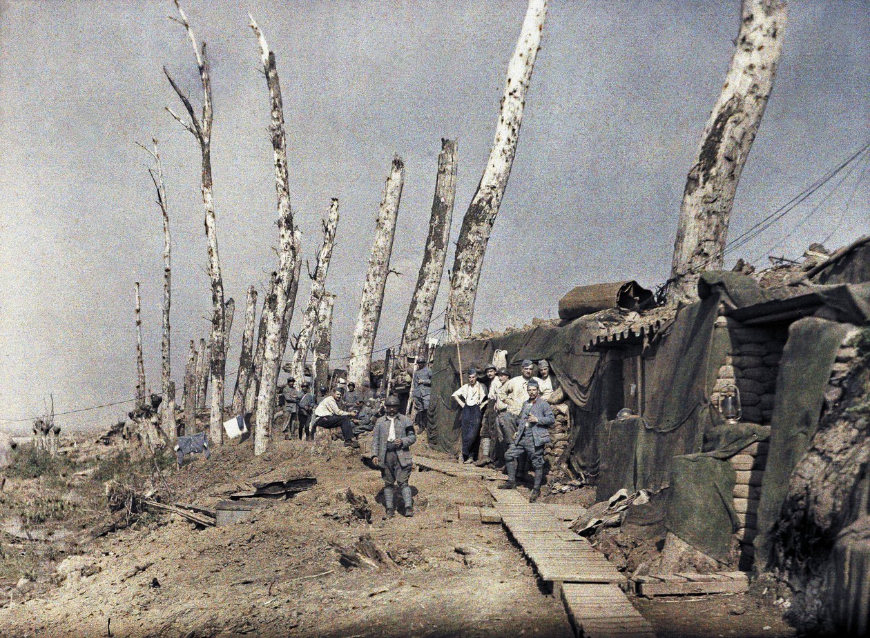 Francouzská linie u Het Sas v oblasti, která byla zdevastována dělostřeleckou palbou, Belgie, 10. září 1917 (autochrom) od Paul Castelnau