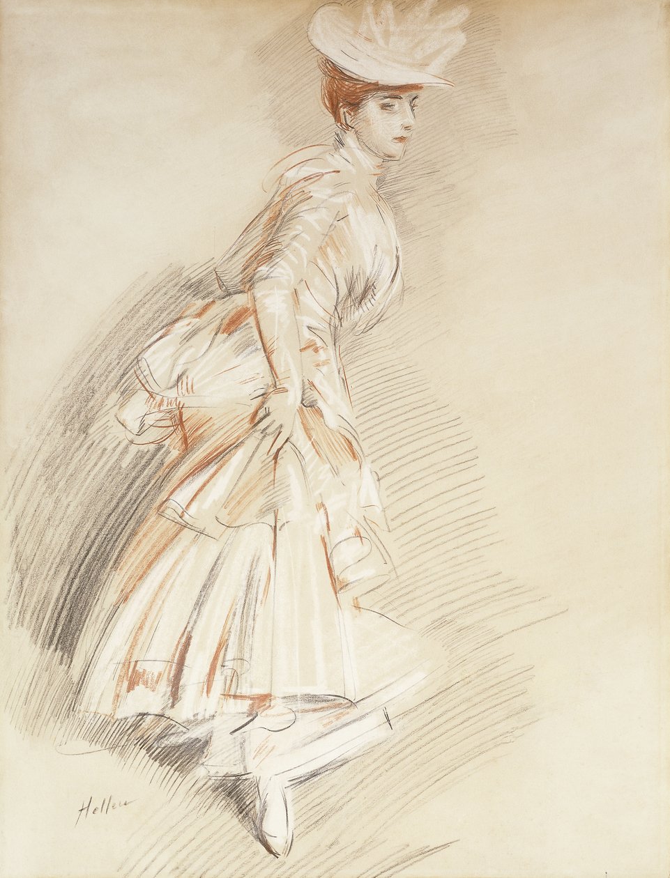 Elegantní dáma, stojící po celé délce, od Paul Cesar Helleu