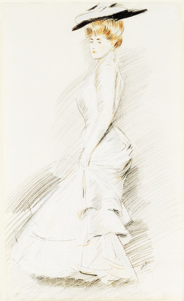 Elegantní dáma v bílých šatech, od Paul Cesar Helleu