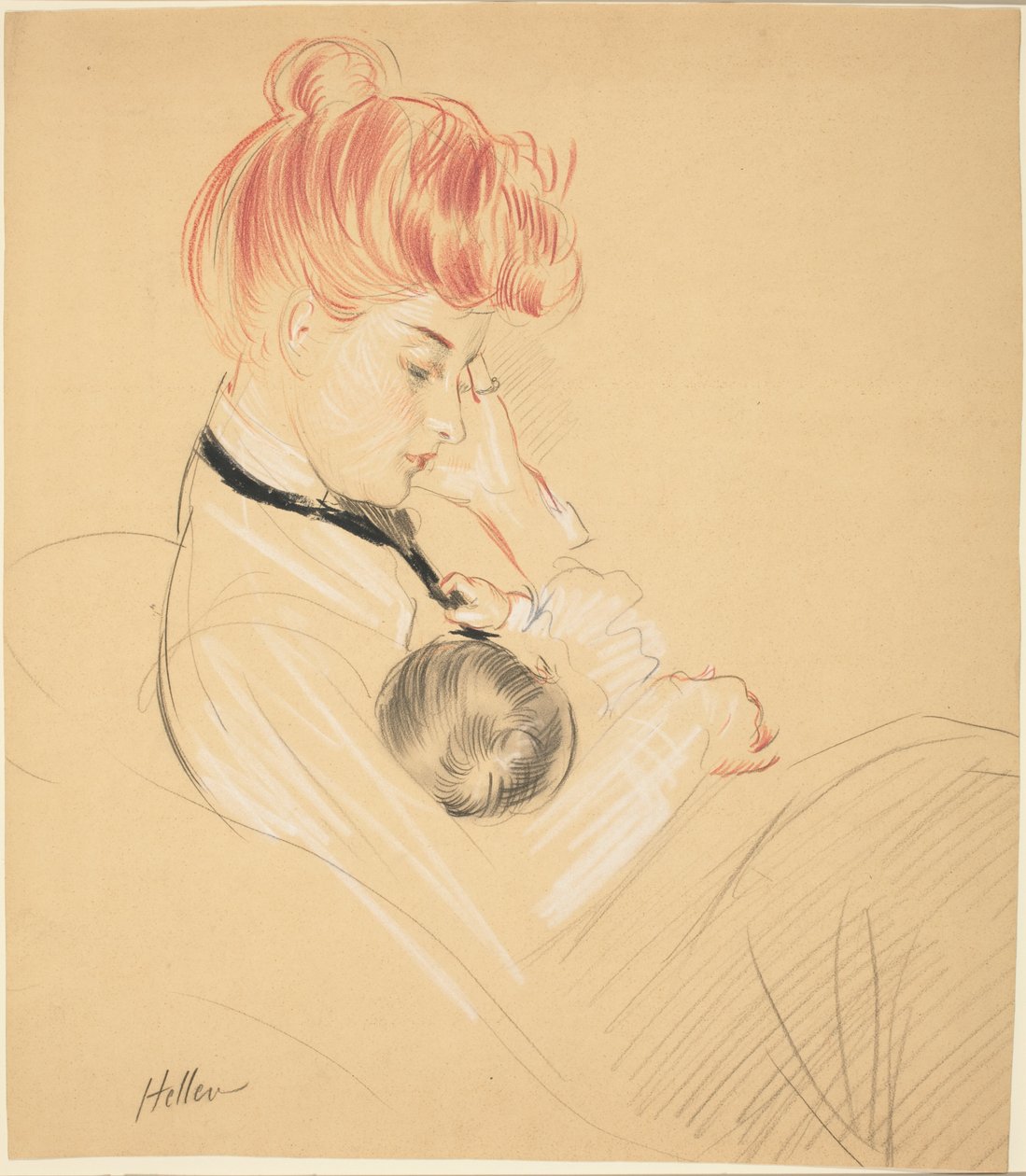 Madame Helleu Cradling Paulette v náručí od Paul Cesar Helleu