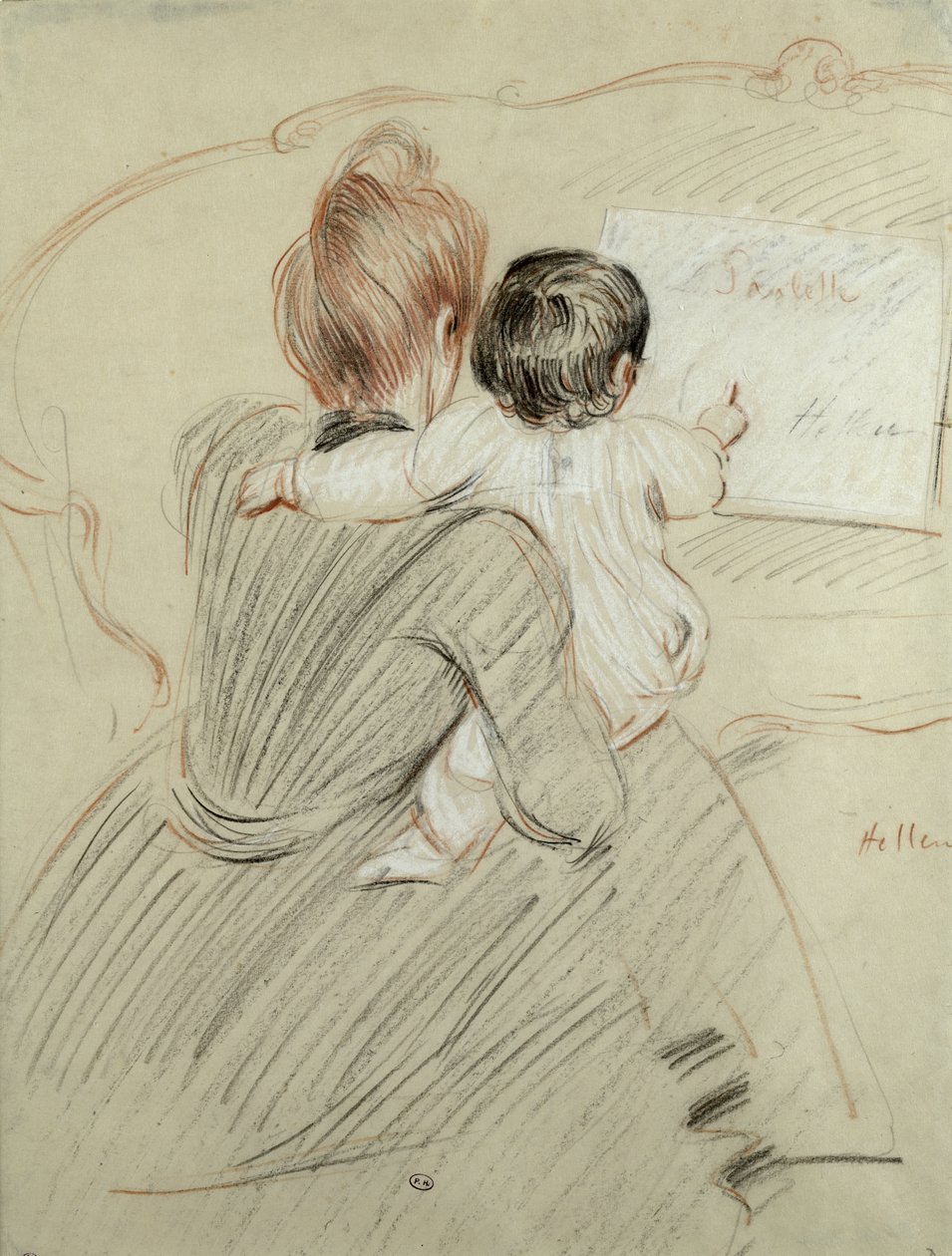 Madame Paul Helleu a její dcera Paulette, 1905 (barevná tužka na papíře) od Paul Cesar Helleu