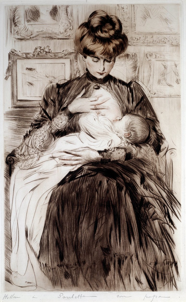 Mateřství. Kresba Paul Helleu (1859-1927), 20. století. Bayonne, Bonnatovo muzeum od Paul Cesar Helleu