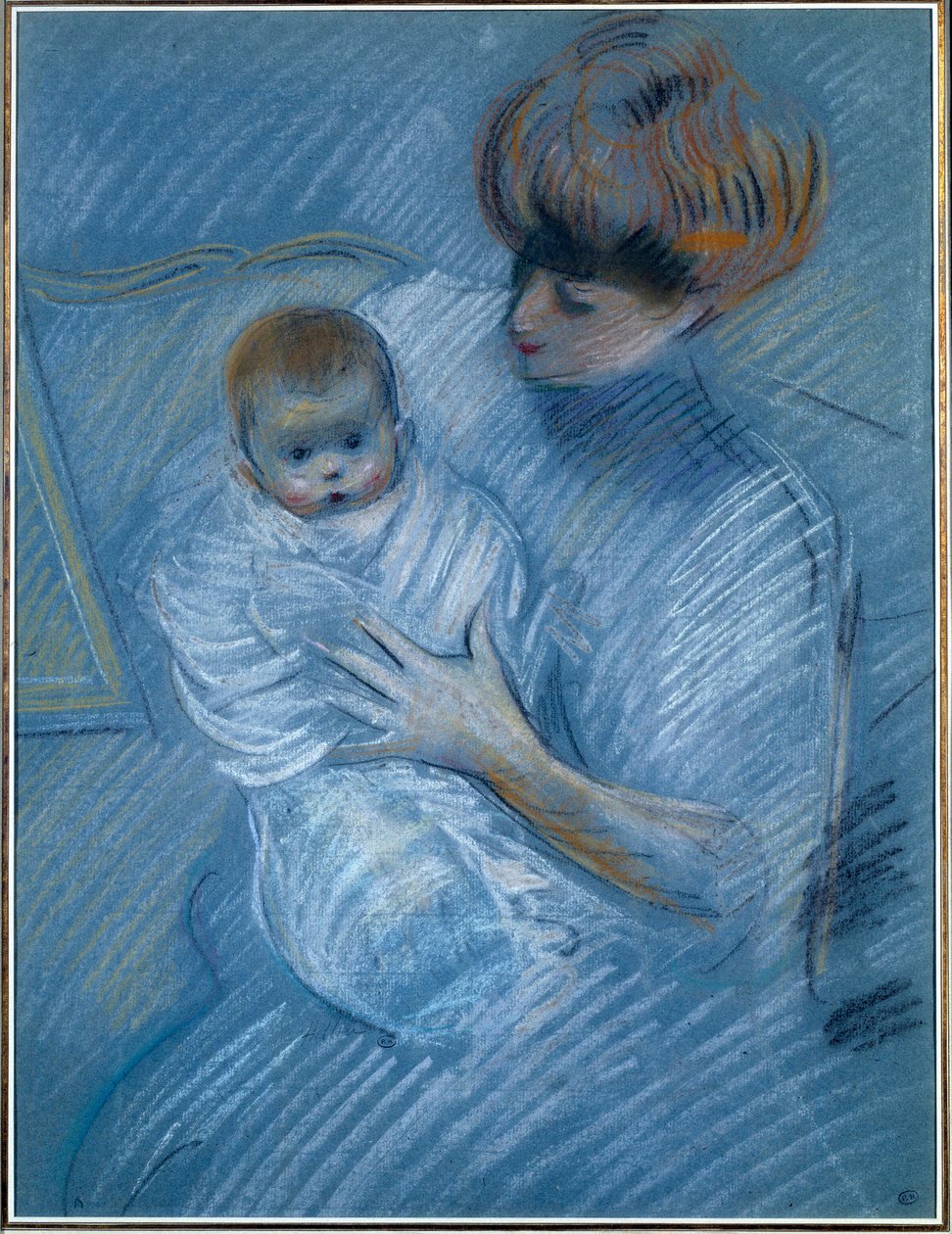 Mateřství. Kresba Paul Helleu (1859-1927), 20. století. Portrét matky s dítětem. Bayonne, Bonnatovo muzeum od Paul Cesar Helleu